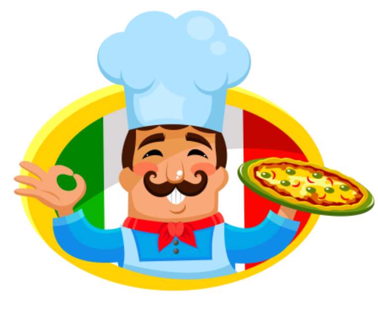 Italian chef holding a plate of pizza