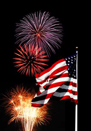 fireworks and flag