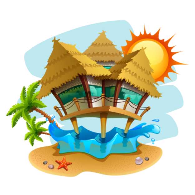 water bungalow illustration