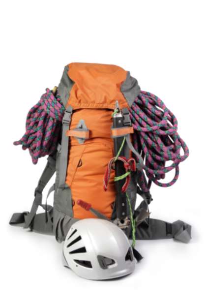 Climbing equipment on white background