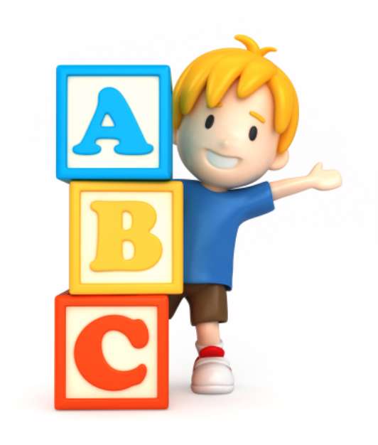 3d render of a boy and building blocks with ABC
