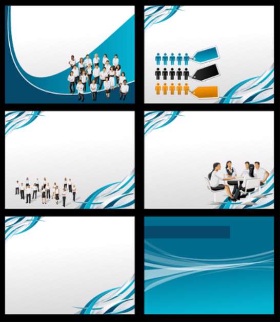 Blue template for advertising brochure with business people