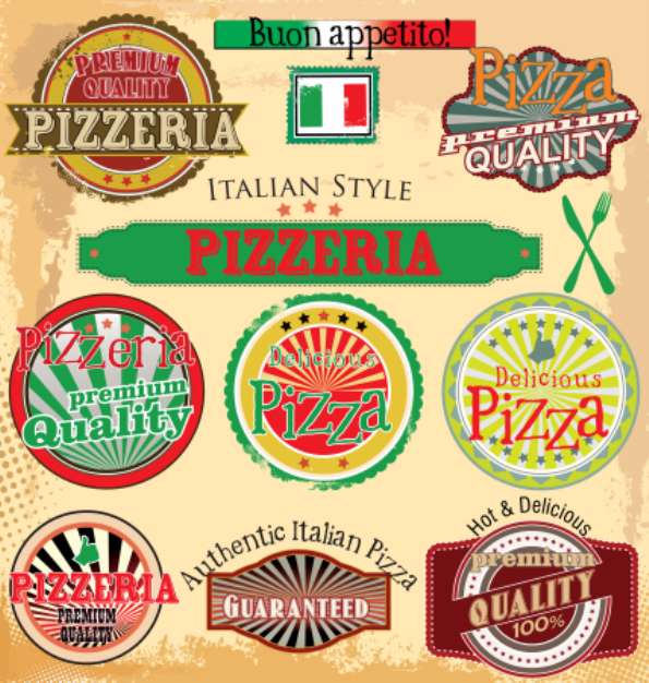 Set of vintage styled pizza labels