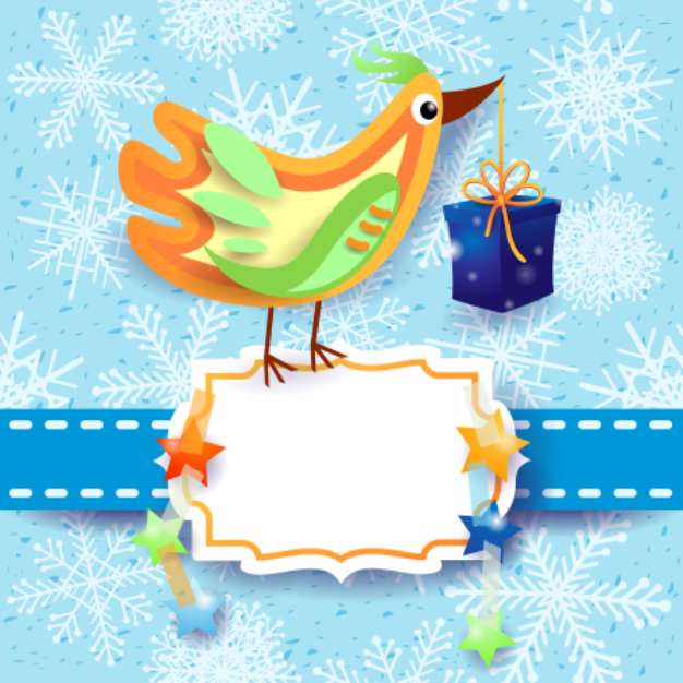 Christmas card with bird and gift
