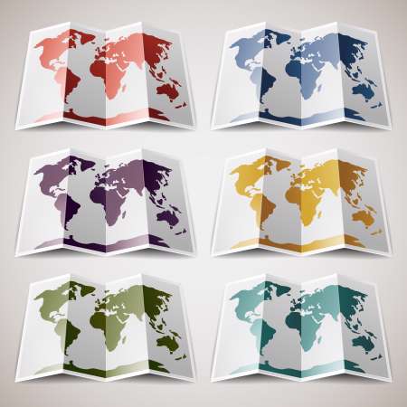Set of retro colored Maps of the World
