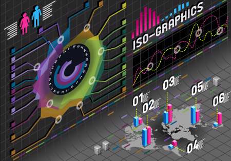 infographic flower histogram set elements in various colors