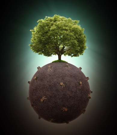 Single tree left on a deforested globe