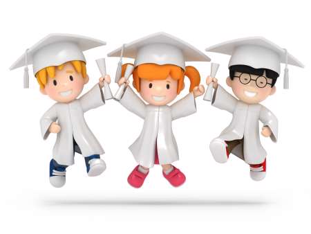 3D render of jumping kids with dilpoma