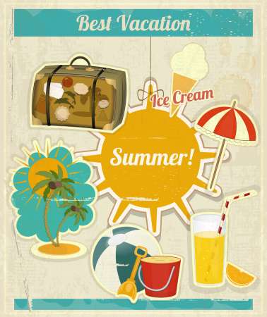 Summer Vacation Card in Vintage Retro Style