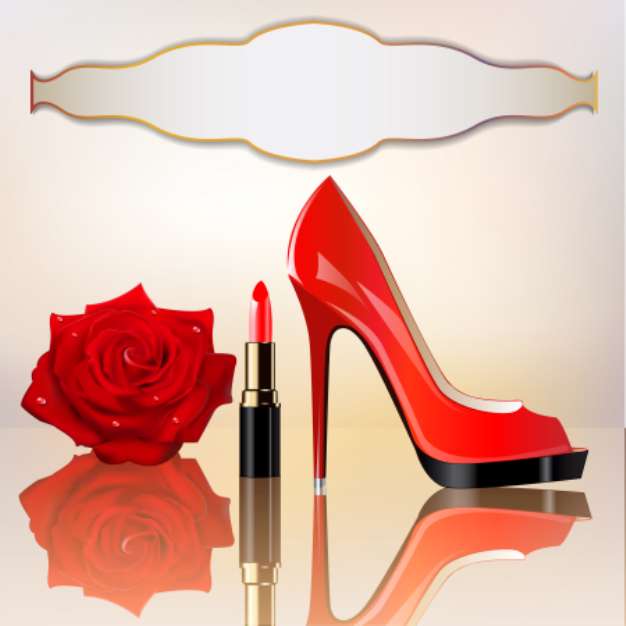 background for the message with lipstick a shoe and a rose