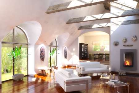 Loft designed with a fireplace