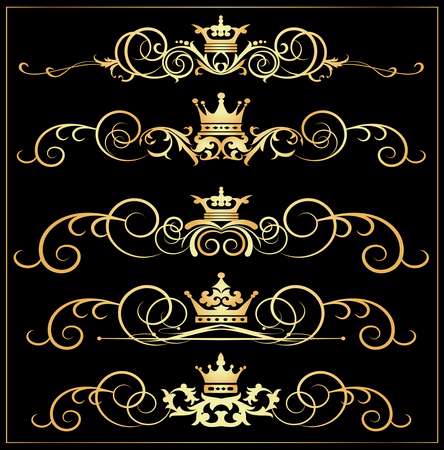 Vector set. Victorian Scrolls and crown. Decorative elements