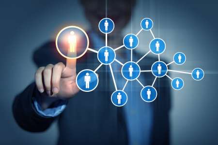 Image of female touching icon of social network