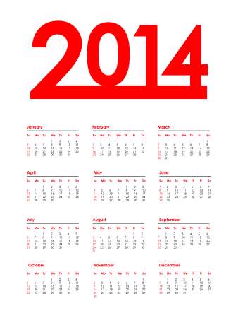 special red calendar for 2014