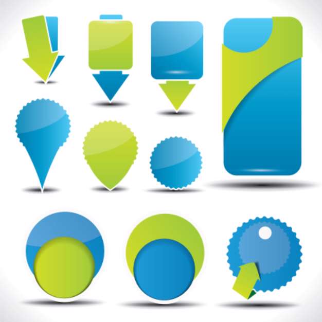 Blue and green special offer and sale labels and stickers