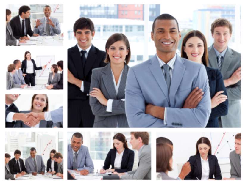Collage of businesspeople in many situations