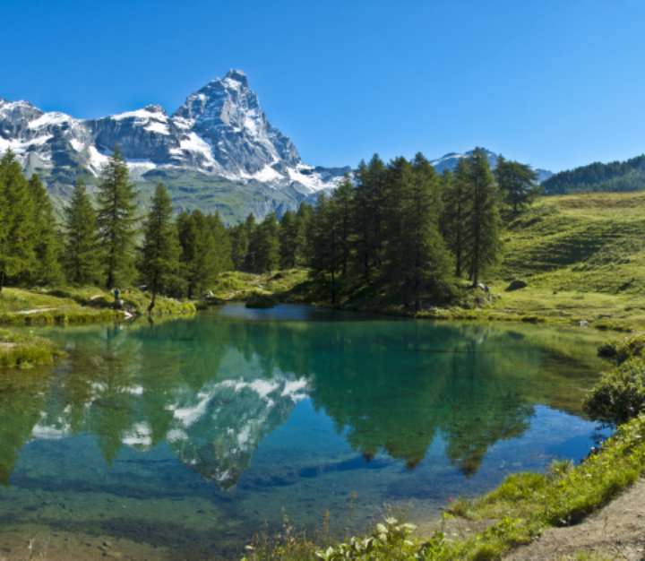 Blue lake and Mount Cervino