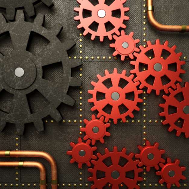 Red gears steampunk machine