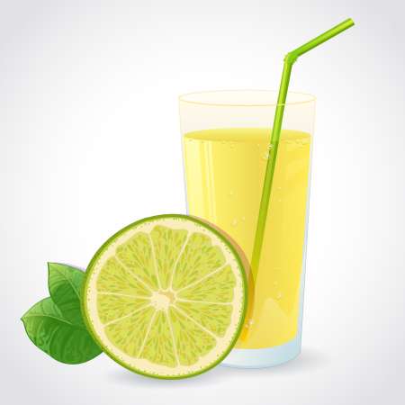 A glass of lime juice and half of lime isolated