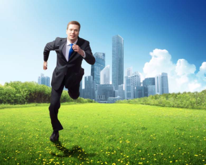 business man run on the road