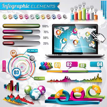 Vector design set of infographic elements and world map.