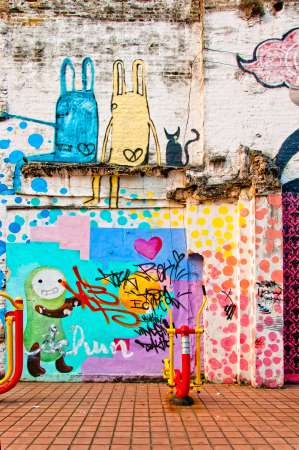 graffiti painted on urban wall in Macau, china