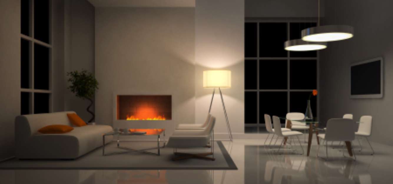Panaramic view on the evening interior