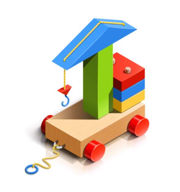 lifting crane, wooden toy vector illustration isolated on