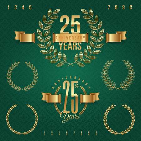 Anniversary golden emblems and decorative elements