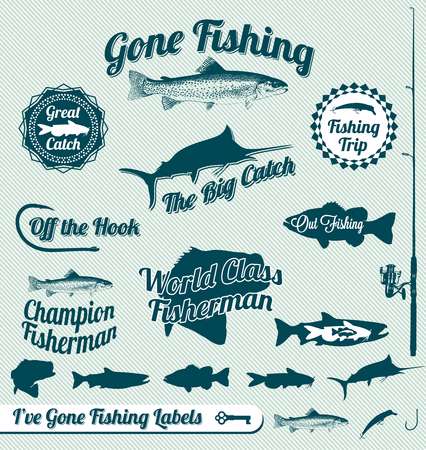 Vector Set: Gone Fishing Labels and Badges