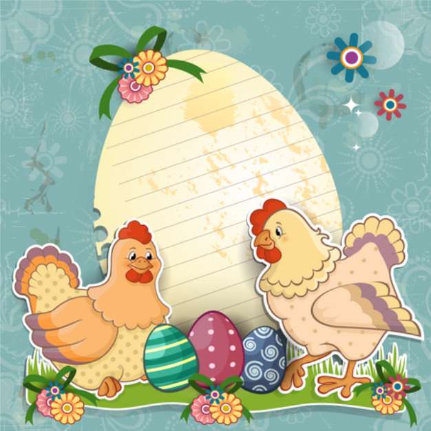 Hens with eggs background turchese