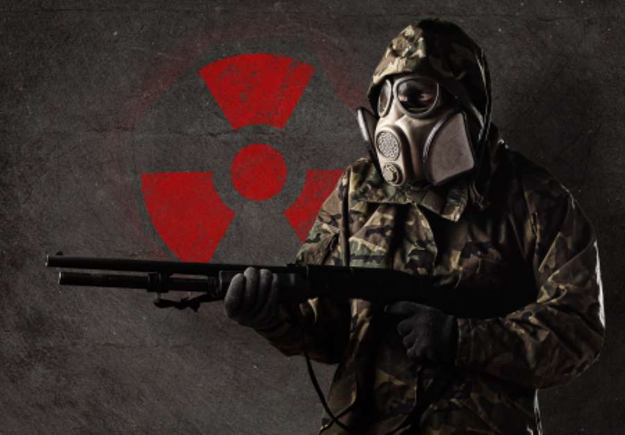 soldier with gas mask