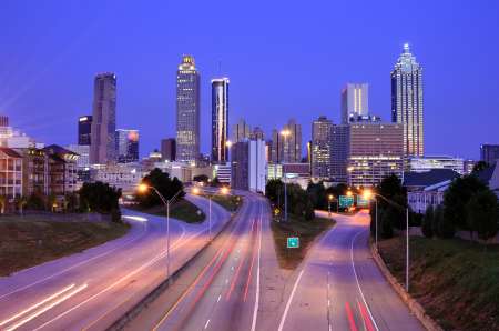 Atlanta Skyline above Freedom Parkway