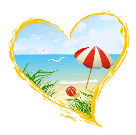 icon in the shape of a heart with beach