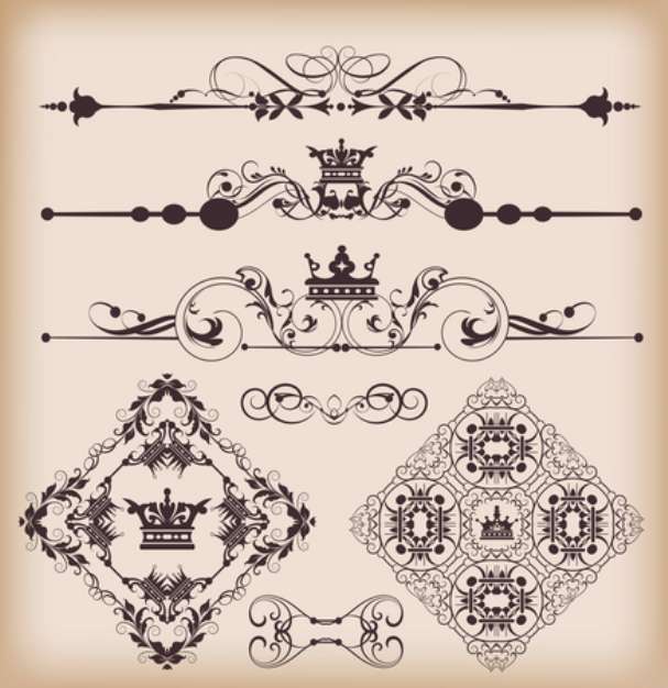 Vector set. Victorian Scrolls and crown. Decorative elements