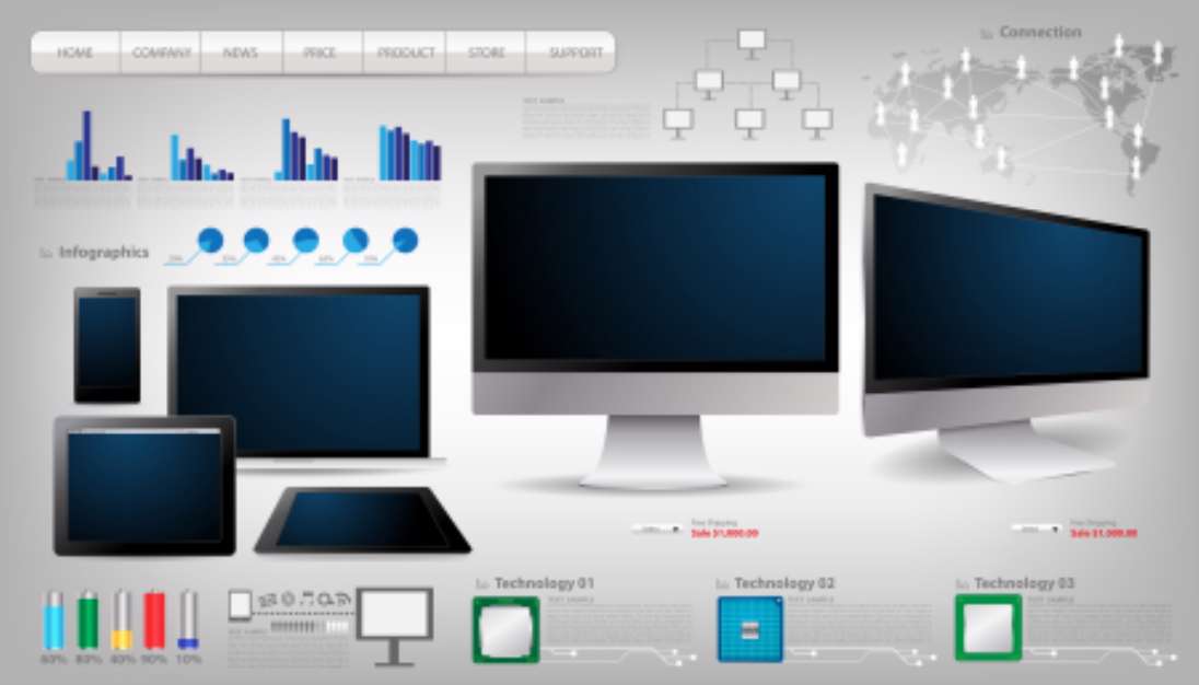 vector laptop, tablet computer With infographics set