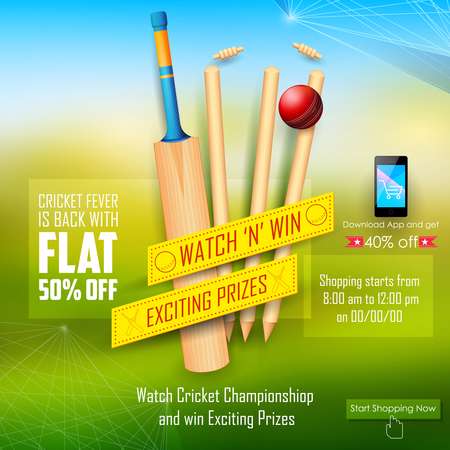 illustration of sale and promotion banner for cricket season