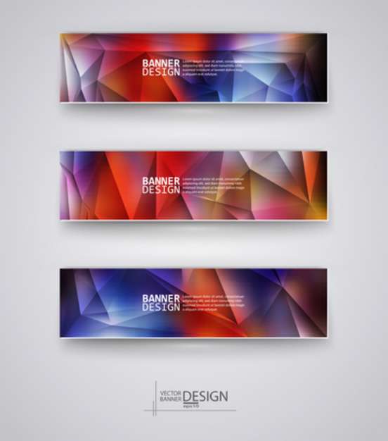 Business design templates. Set of Banners with Multicolored Polygonal Mosaic Backgrounds. Geometric Triangular Abstract Modern Vector Illustrat