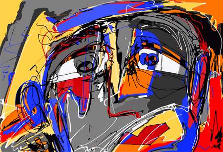 original abstract digital painting of human face, colorful composition in contemporary modern art, perfect for i