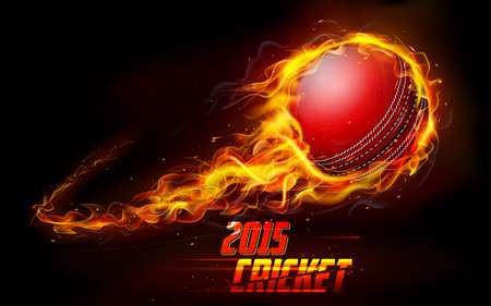 illustration of fiery cricket ball in abstract background