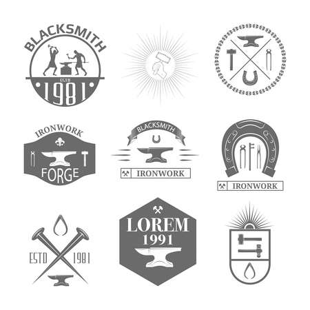 Set of vintage blacksmith labels, badges, emblems and design elements - Vector illustration.