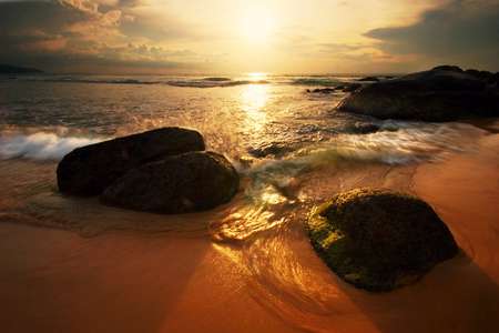 Tropical sunset. Karon beach. Phuket island. Kingdom Thailand