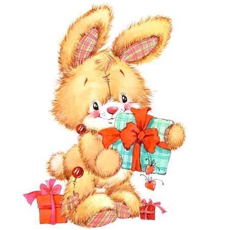 Funny bunny. kid background for holiday greetings . watercolor illustration