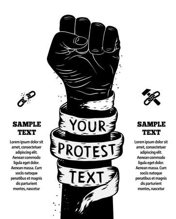 Raised fist held in protest. Vector illustration