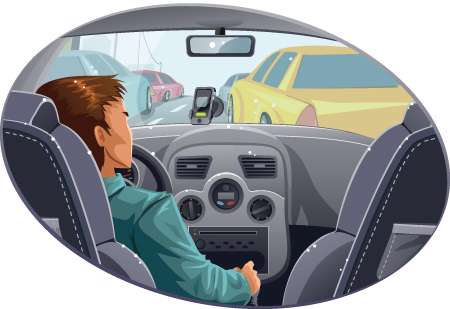 Guy in traffic with navigator on a dashboard