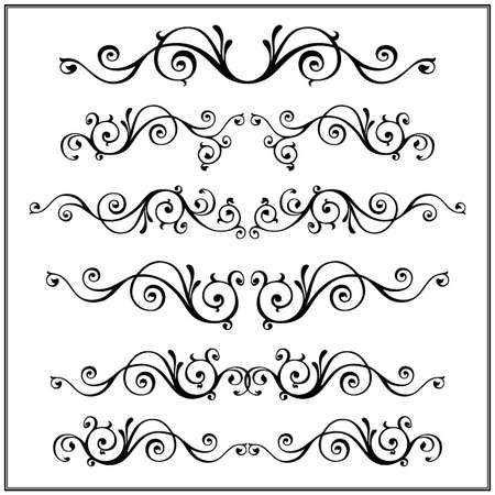 Curled calligraphic design frame elements. Vector set.