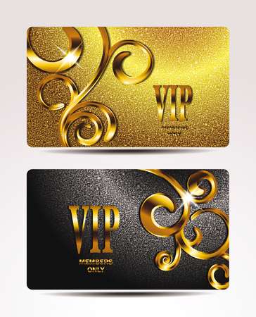 VIP gold cards with floral design elements and textured background