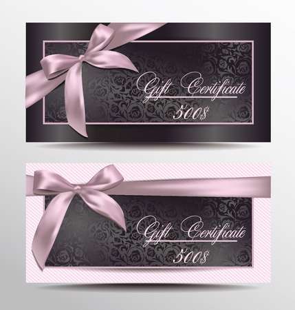 Gift certificate with floral design background and pink ribbons