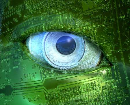 3D rendering and illustration of a cyborg eye.