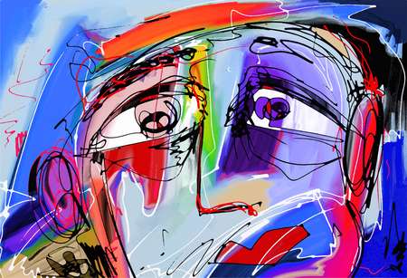 original abstract digital painting of human face, colorful composition in contemporary modern art, perfect for i